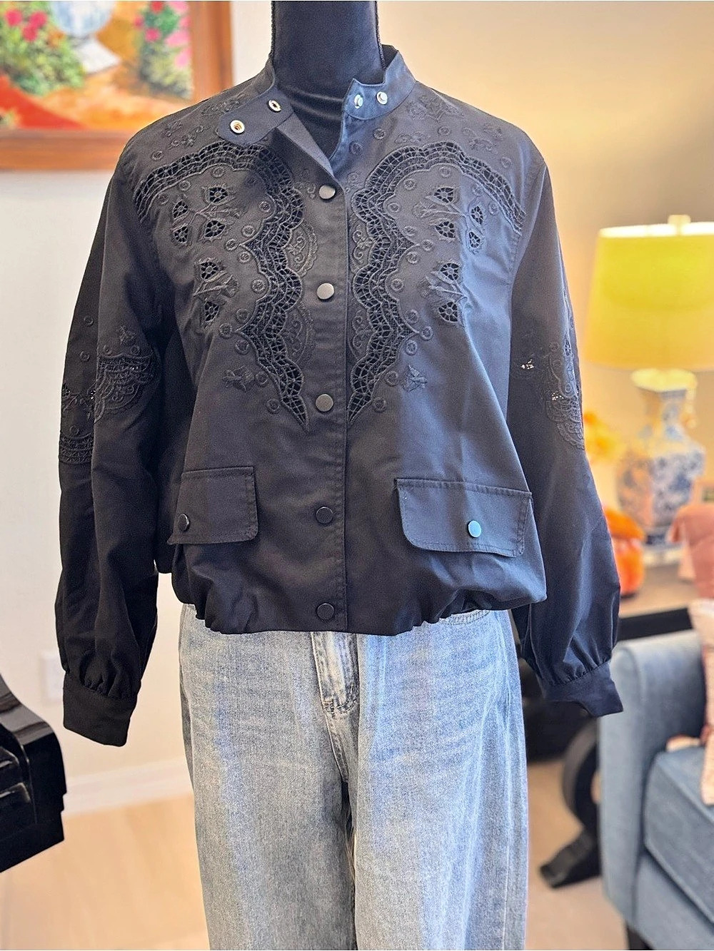 Embroidered Utility Jacket in Black